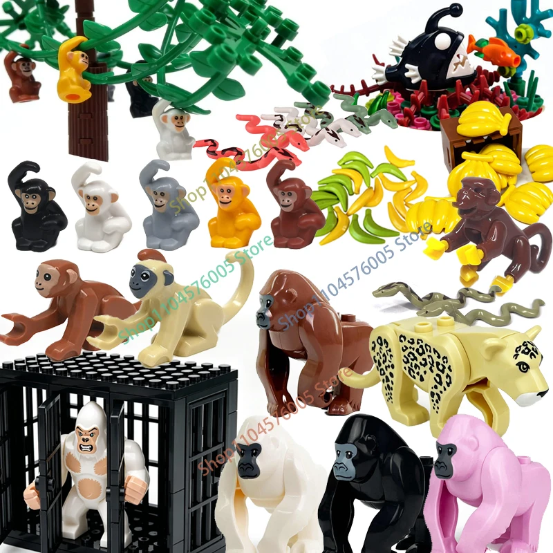 

MOC African Wild Animals Building Blocks Monkey Orangutan leopard Snake Camel Forest Scene Accessories Mini DIY Bricks Toy T19