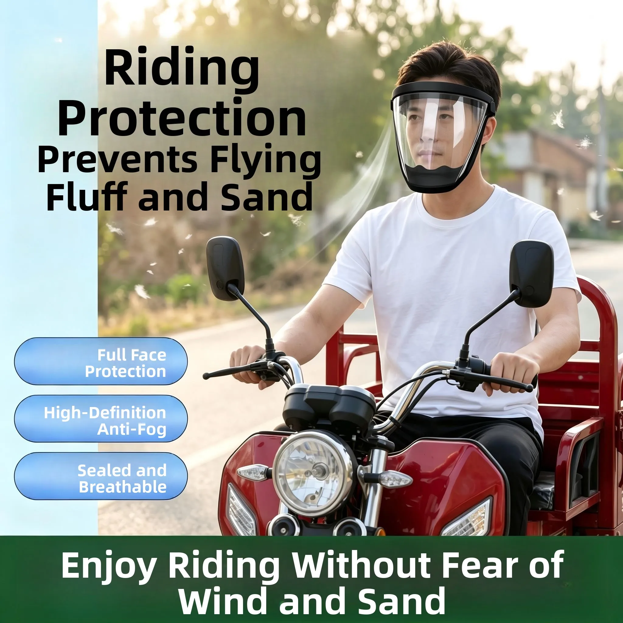 

Full-Face Dustproof Fog-Proof Cycling Mask Anti-Fluff Transparent Protection Shield for Outdoor Bike Riding And Dust Protection