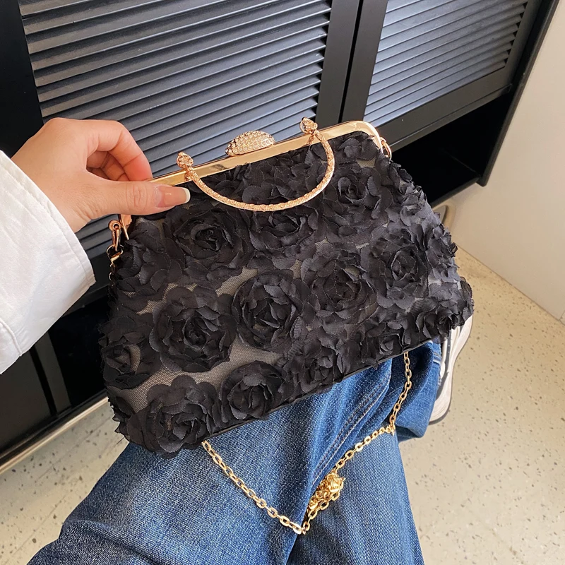 Three-dimensional rose women's bag PROM women shoulder bag Lace flower Lady Crossbody Bag Elegant Clutch handbag female bag