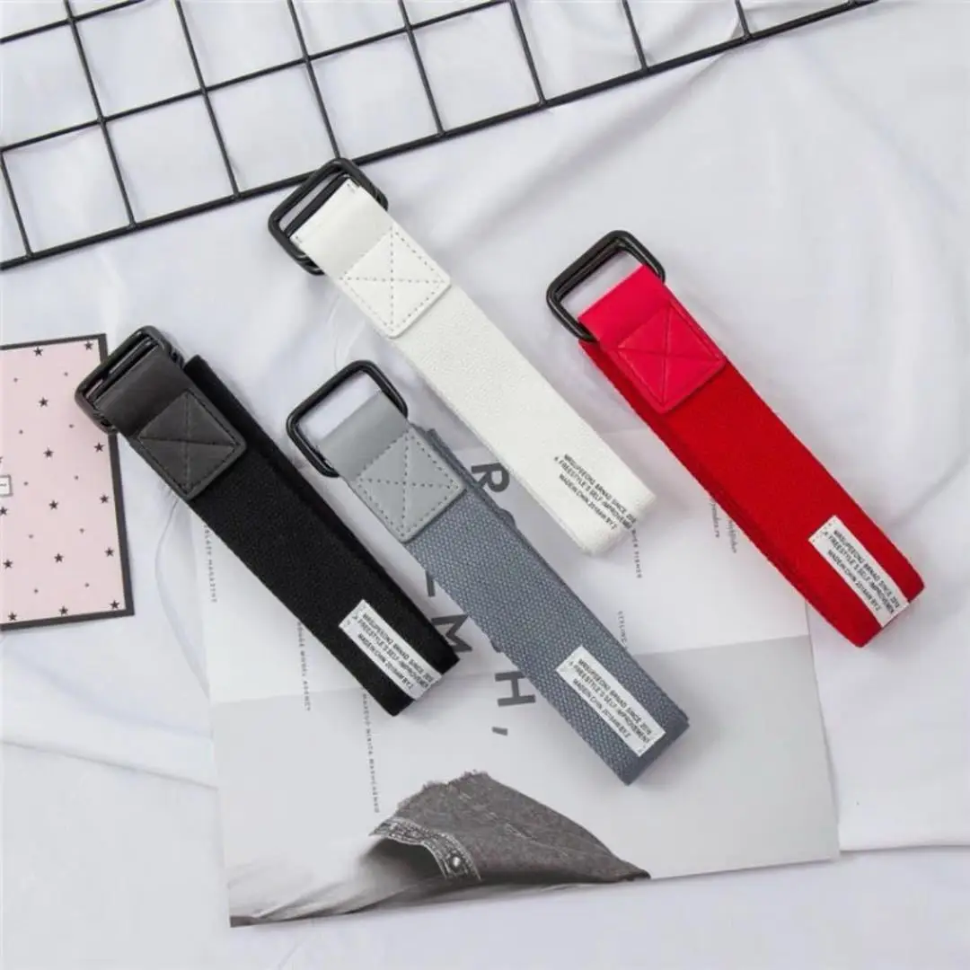 Korean Version Simple Casual Canvas Belt for Men and Women, Double Buckle Belt for Teenagers, Fashionable and Extended Belt