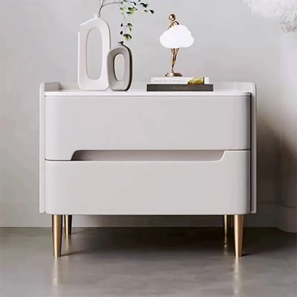 Modern Nightstand Furniture Bedside Table with Drawer Glossy Marble Top  Gold Metal Legs Faux Leather  Luxury Bedroom Furniture