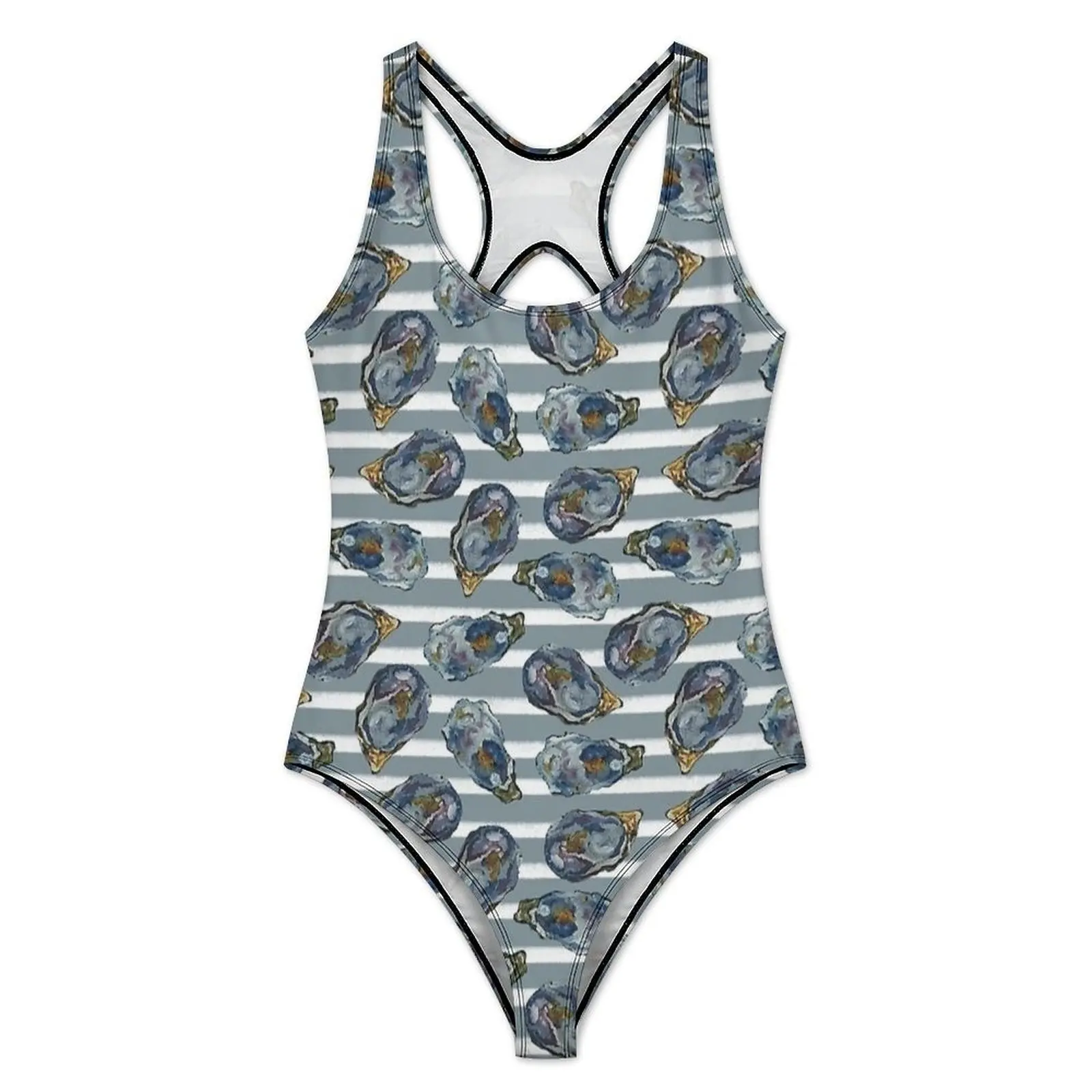 Oysters On The Half Shell Stripes Swimsuit Sexy  One Piece Swimwear Push Up Bodysuit Classic Holiday Pool Bathing Suit