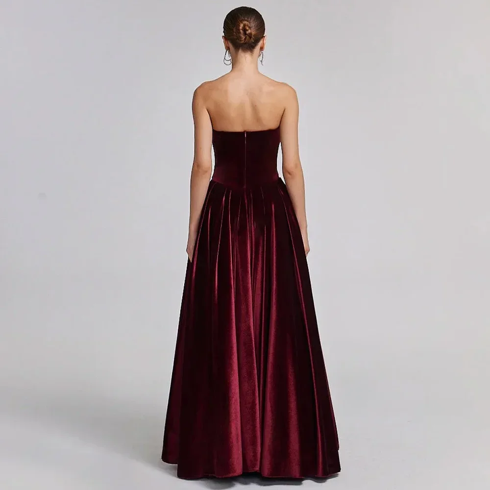 Personalizado a linha vestidos de noite borgonha sem alças veludo noite vestido formal cocktail alta qualidade vestidos de festa de baile para mulher