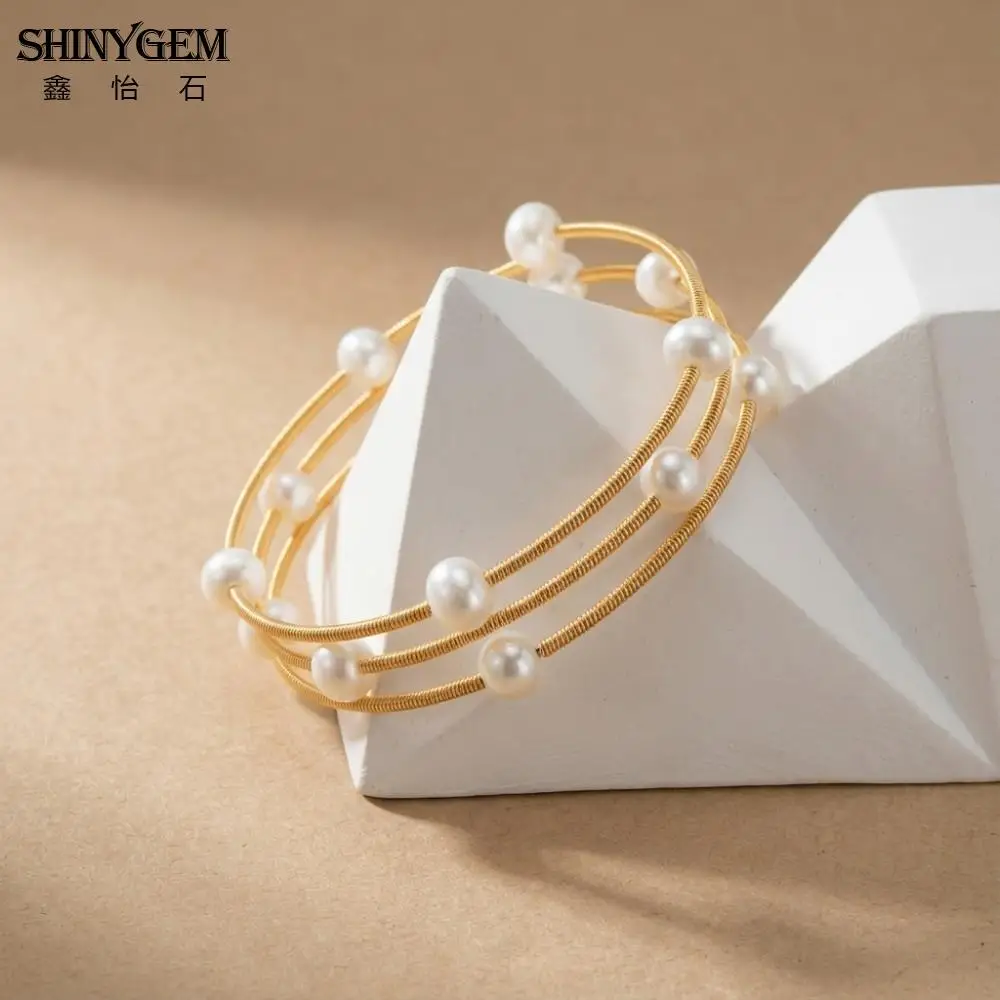SHINYGEM Edison Natural Freshwater Pearl Hand Wrapped Bracelet for Women Multi Layered Loops 18k Gold Plated Wedding gueat 2026