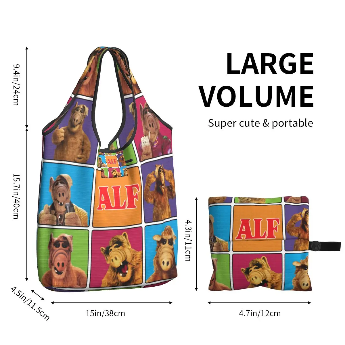 Custom Alien Life Form ALF Meme Collage Groceries Tote Shopping Bags Fashion Sci Fi TV Show Shoulder Shopper Bags Handbags