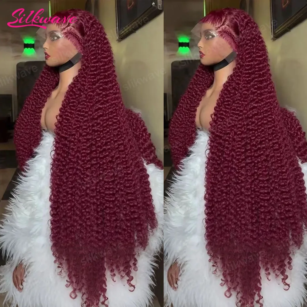 

200 Density 99j Burgundy 13x6 Hd Lace Frontal Curly Human Hair Wig Red Wine 30 Inch Deep Wave Brazilian Colored Human Hair Wigs