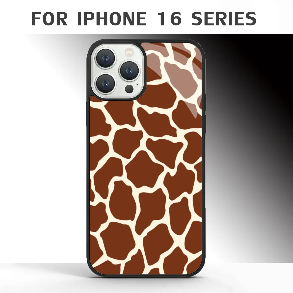 Brown Tan Beige Giraffe Skin Phone Case For IPhone 16 16pro 16plus 16promax Pro Plus Max Mirror Acrylic PC TPU Cover