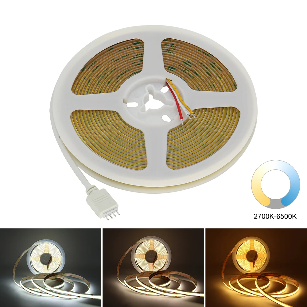 

COB CCT LED Strips Light Dimmable Bicolor 10m LED Lights 5mm 10mm Light Tape 624LEDs Flexible Ribbon DC 12V 24V for Room Decor