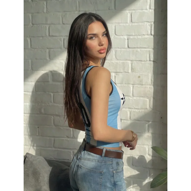 Ins Trendy Spicy Girl Cami Women Summer European American Argentina Flag Print Slim Fit Cropped Sleeveless Tank Top view 4