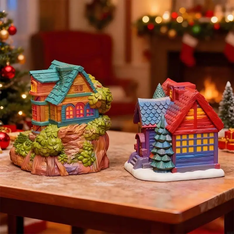 91AF Holiday Silicone Desktop Decoration Mold Set Christmas Cottage Designs Making Mould Handmade Home Gift