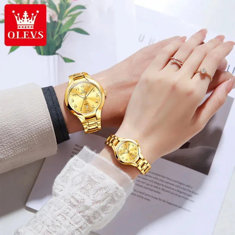 OLEVS 3650 Luxury Couple Quartz Wristwatch Waterproof Steel Luminous Date Men Women Fashion Top Brand Original
