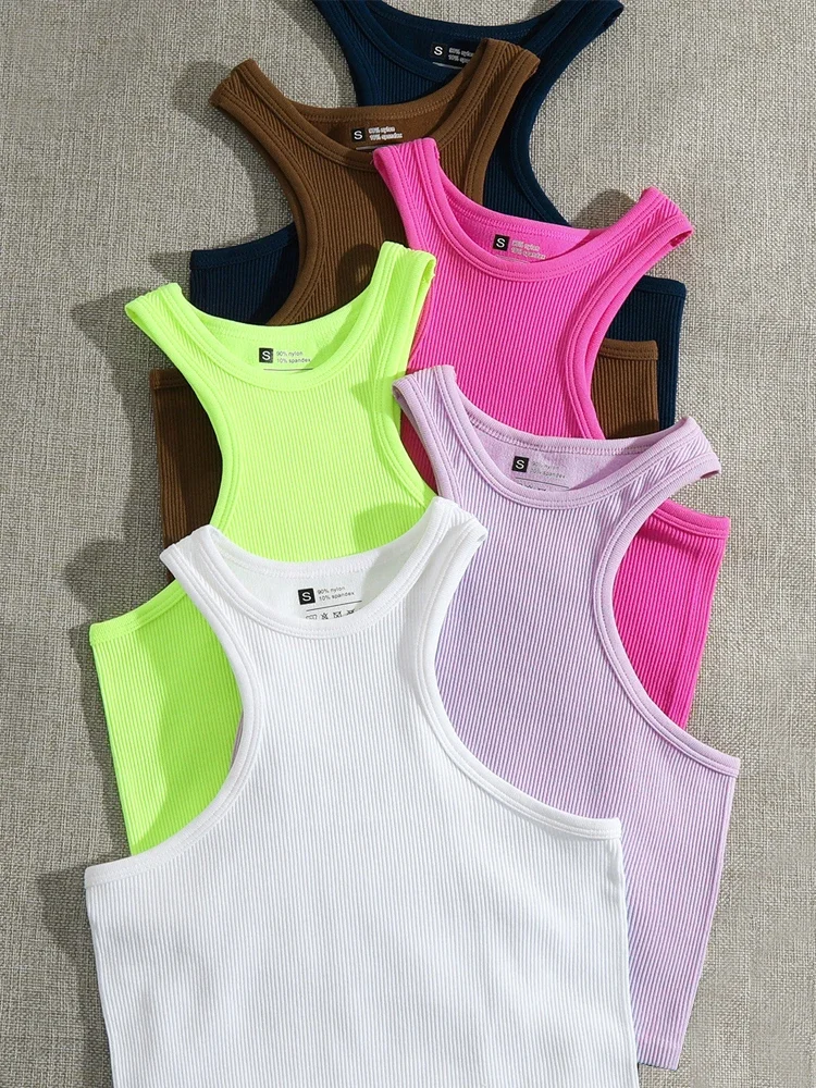 

Women's Halter Neck Outerwear Nylon Sports Yoga Sweat-Wicking Seamless Underwear Running Quick-Dry Racerback Crop Tank Top