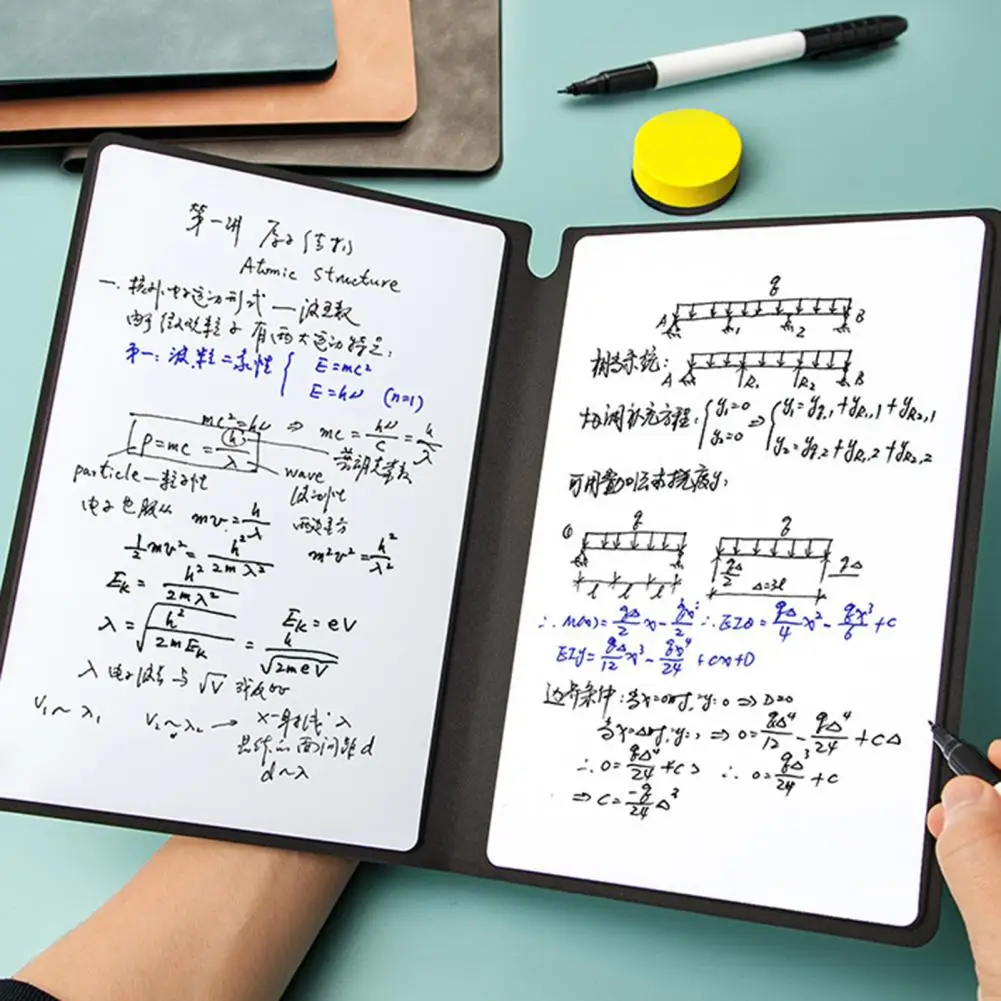 Bloc de notas A5 de larga duración para estudiantes, tablero de escritura con marcador, tablero de mensajes ecológico, suministros de oficina reutilizables, 1 Juego