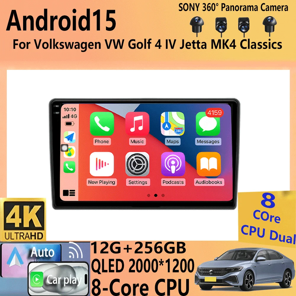 

For Volkswagen VW Golf 4 IV Jetta MK4 Classics Car Radio Android 15 Multimedia Player Carplay GPS Android Auto Stereo DSP 2 Din
