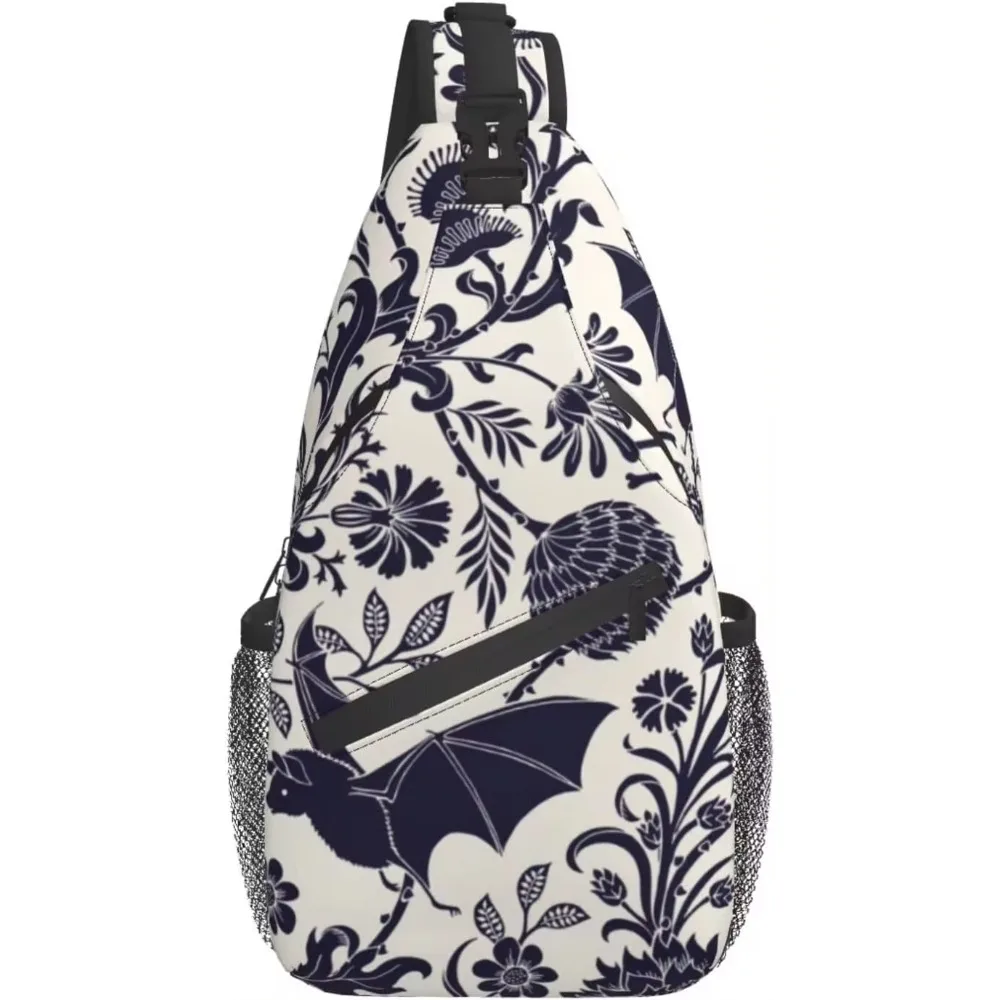 Halloween Bat Flower Crossbody Backpack Sling Bag for Men Women Daypack with Water Bottle Holder for Travel Shoulder Chest Bags