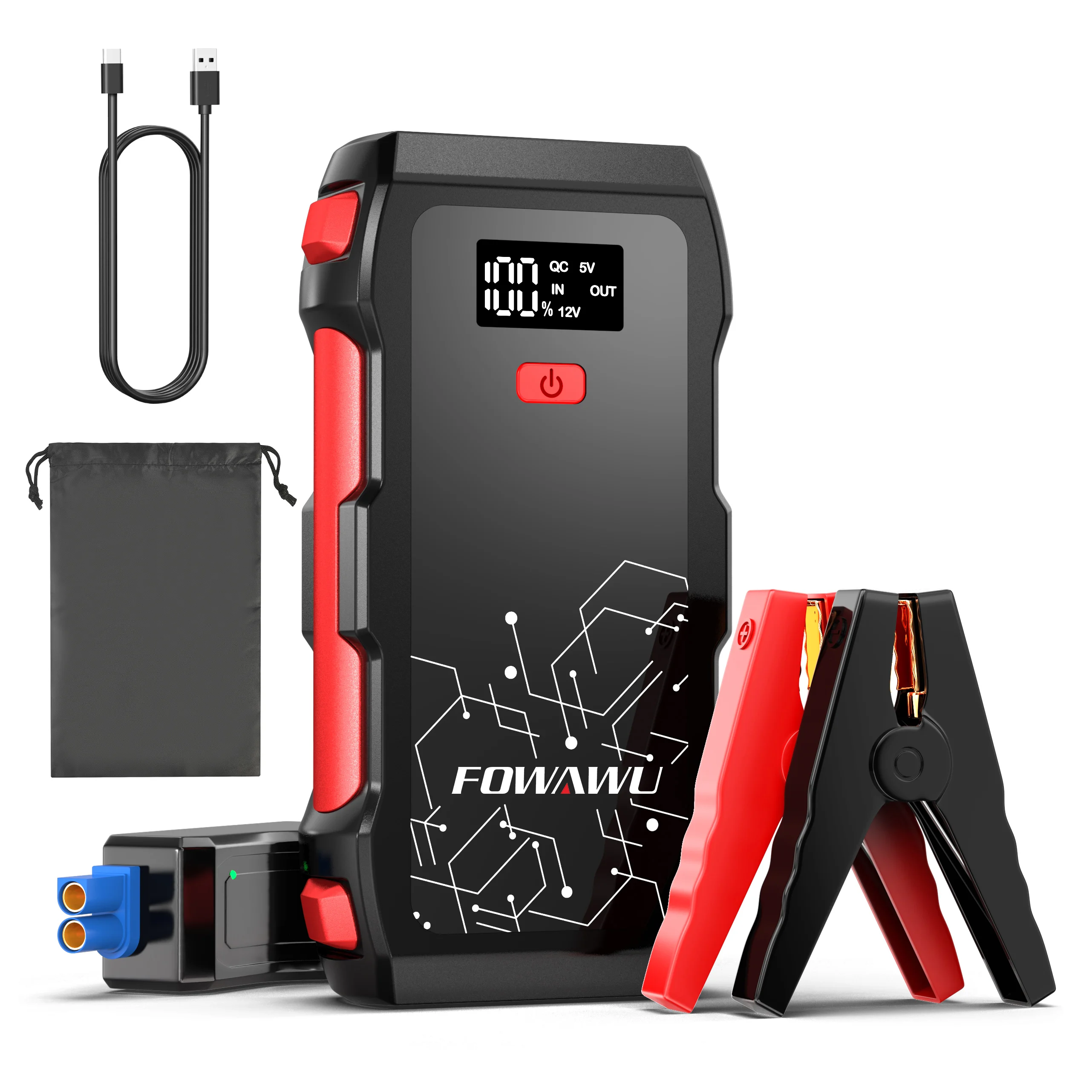 FOWAWU 6000A 26800mAh Auto-Starthilfegerät, Batterie-Booster-Powerpack für alle Benzin- und 10L-Dieselmotoren, 12V Auto-Starthilfe