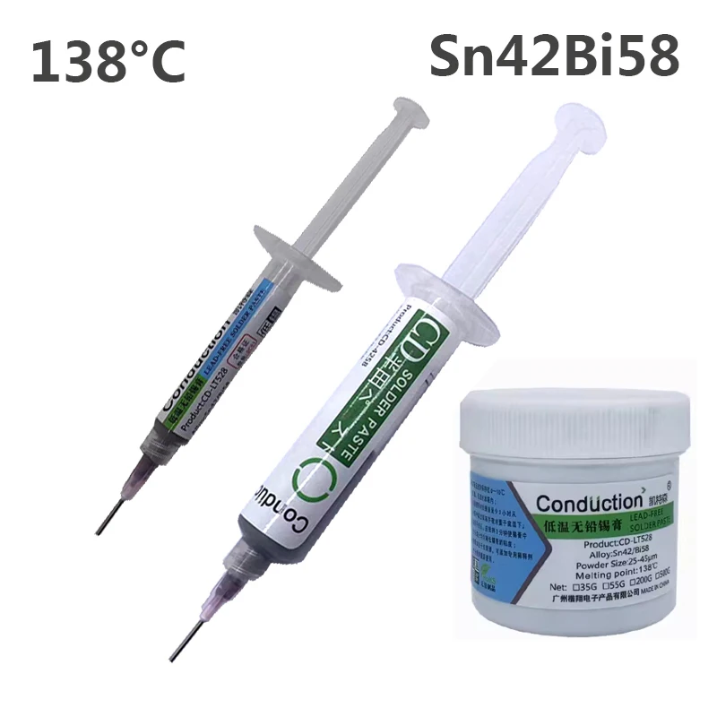 Lead-free Syringe 138℃ Solder Paste Low High Temperature Welding Flux For Soldering SMD IC PCB BGA LED Sn42bi58 Repair Tin Paste