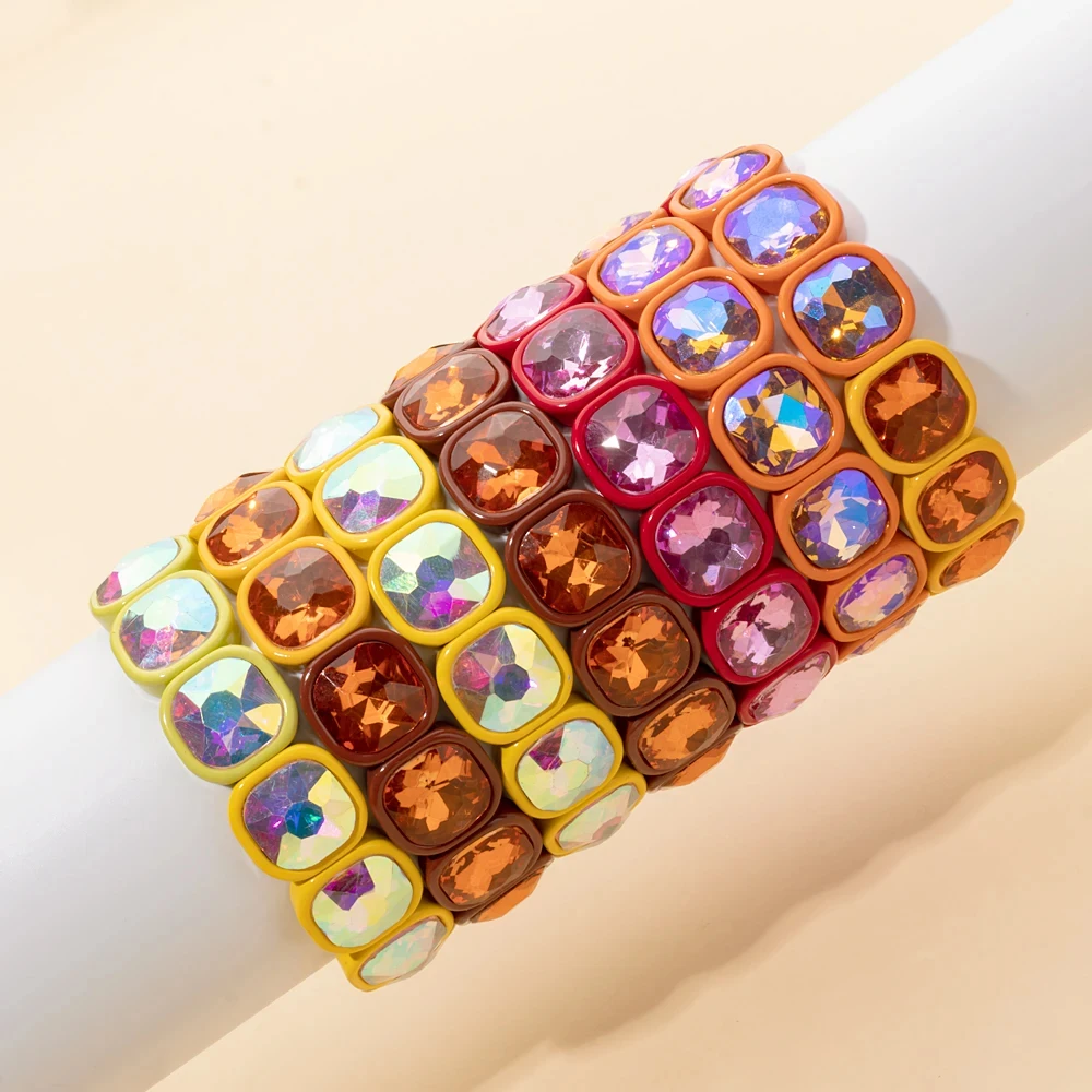 Colorful 15mm Crystal Elastic Bracelet Enamel Stretch Rhinestone Bangle Tile Bead Bracelet for Women Fashion Jewelry - view 5