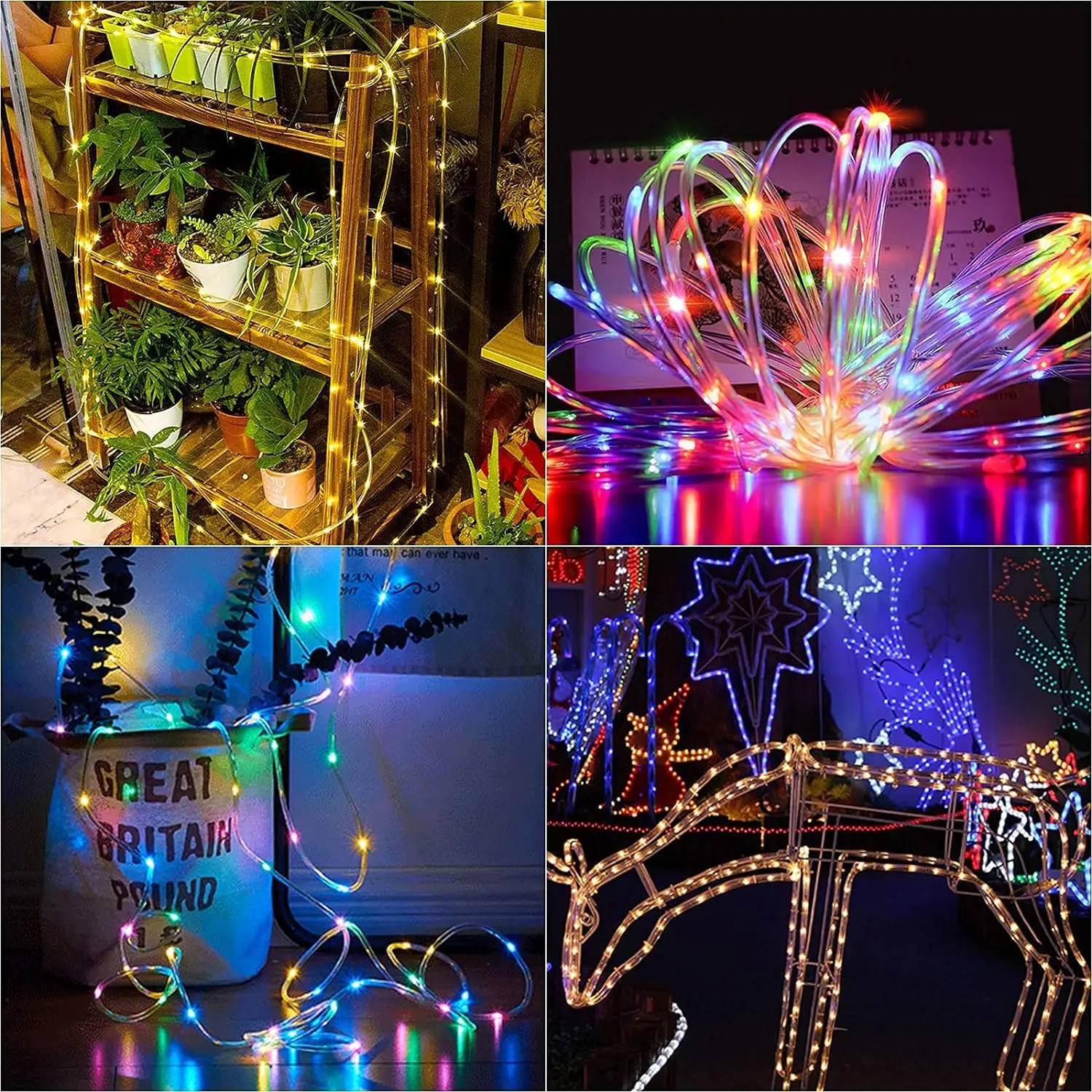 LED Solar String Light, Tube Rope Lights, impermeável, ao ar livre, casa, jardim, festas, decoração