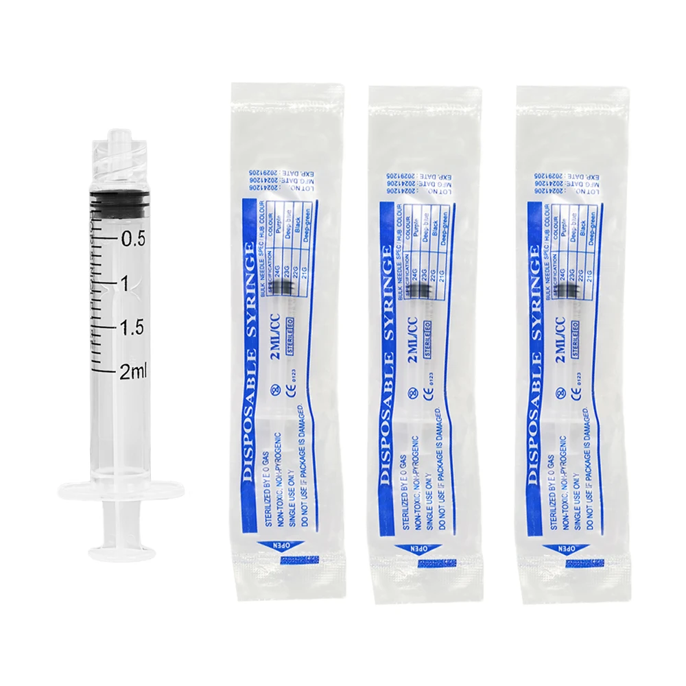 

100PCS 2ml/2cc Luer Lock Syringe No Needle Sterilized Individually Packed Glue Dispensing injector for Lab Feeding Pet Animal