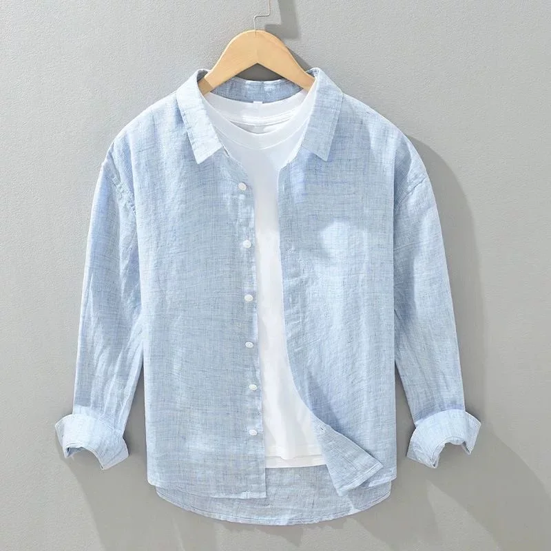 Men's Linen Long Sleeve Shirt Casual Drapey Silk Spring New Style Fashion Urban Youth No Pocket No Button Regular Fit Open Ca...