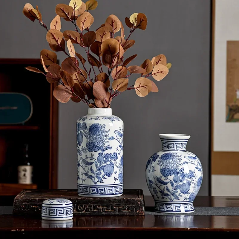 High-end Flower Vase, Blue and White Porcelain Craft Decorations, Living Room, TV Cabinet, Home Decoration, Hydroponic Vessels