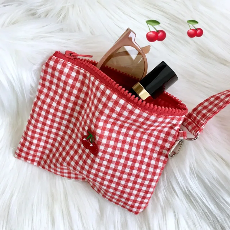 Cosmetic Bags Women Makeup Bag Plaid Korean Fashion Students Lipstick Portable College Travel Multi-function All-match 가방 Cute