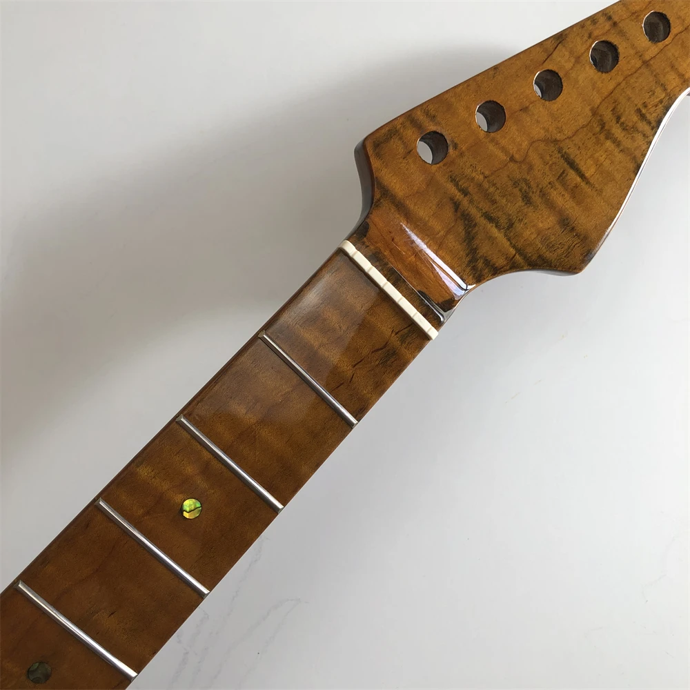 

Roasted Tiger Flame Maple Guitar Neck 21Fret 25.5 inch Fingerboard Dot Inlay Gloss DIY Part