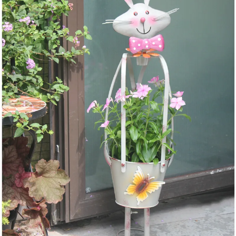 Outdoor Iron Art Flower Pot Holder Creative Mr Rabbit Plant Shelf Courtyard Flower Rack Balcony Decoration Climbing Trellis