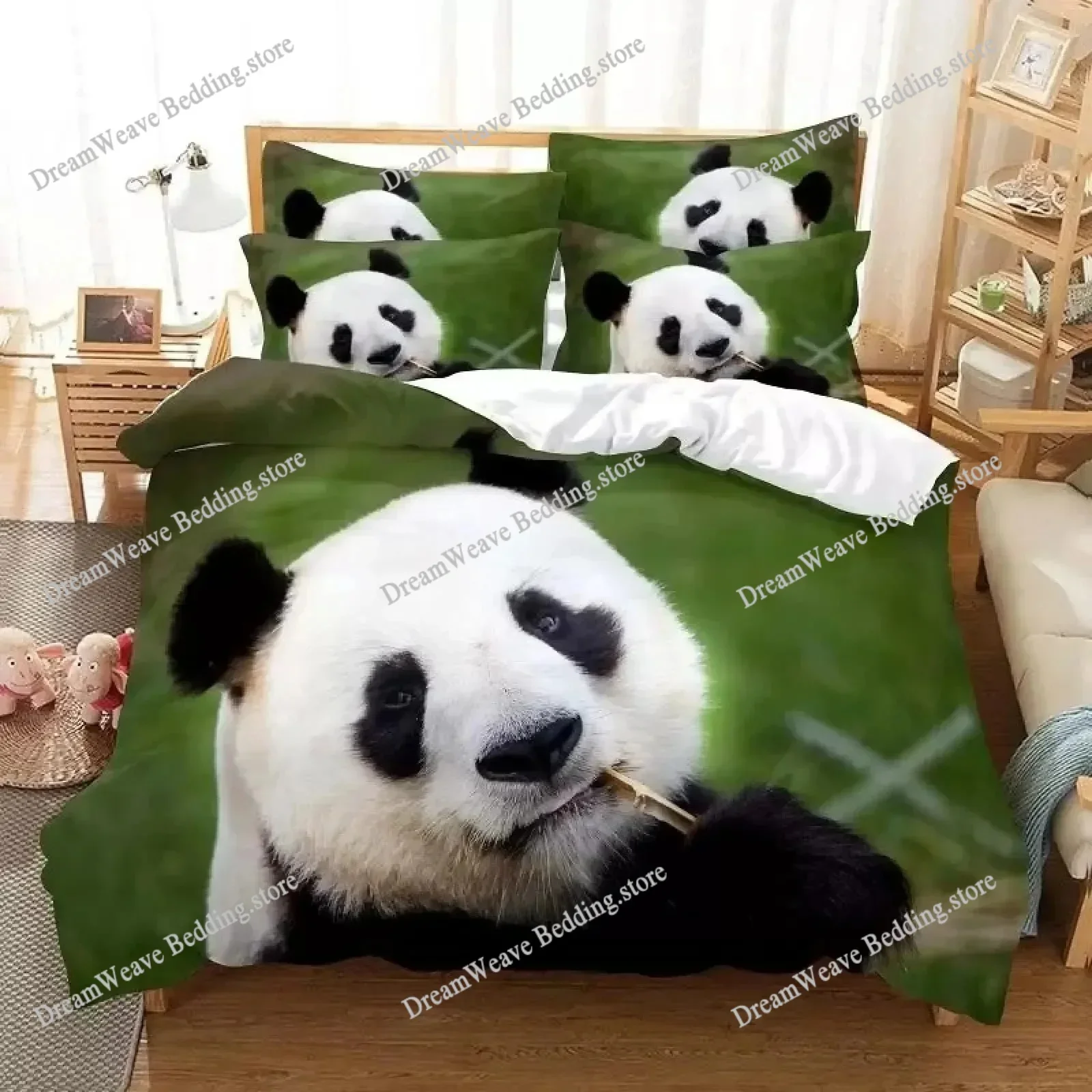 Kids Girls Duvet Cover 3D Panda Printed Cute Animals Bedding Set Panda Pattern for Bedroom Decoration Duvet Cover Simple Style96