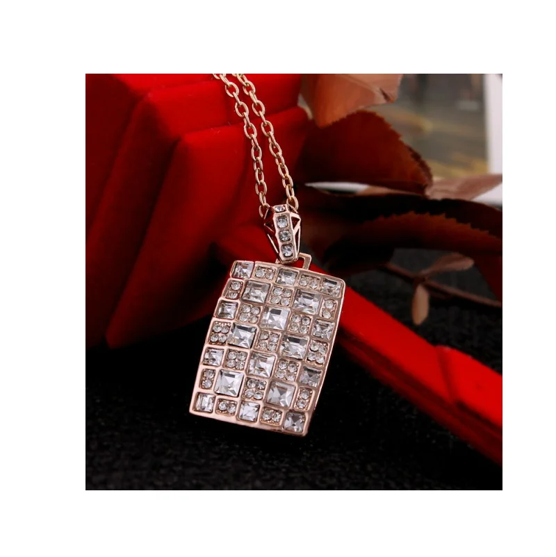 gorgeous shine Crystal square Pendant Necklace sweater chain fashion Jewelry wed New Arrival Luxury quality birthday gifts girls
