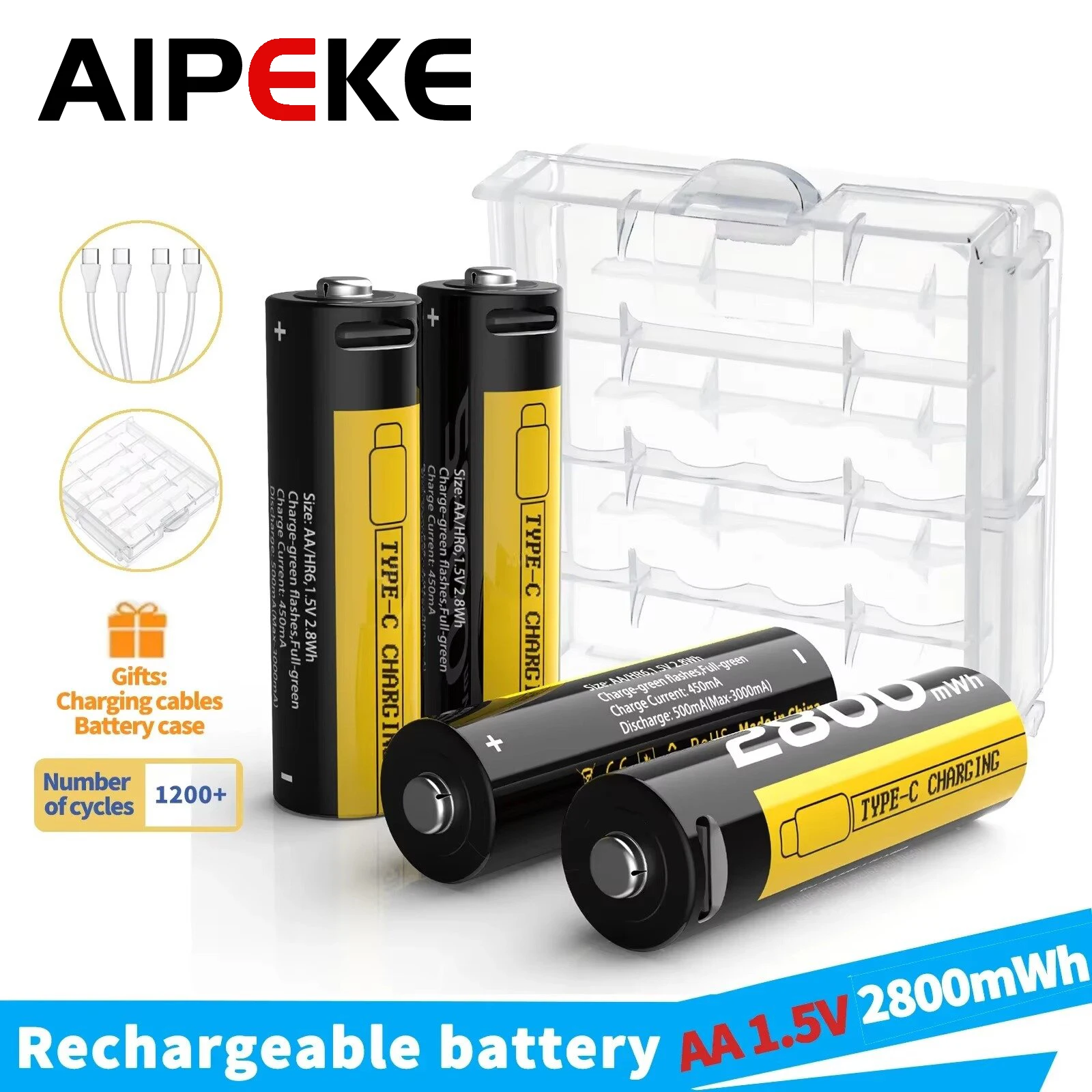 

AIPEKE USB 1.5V aa lithium ion rechargeable battery for Mouse Electric Toy Keyboard xbox series x Controller Smoke Detector