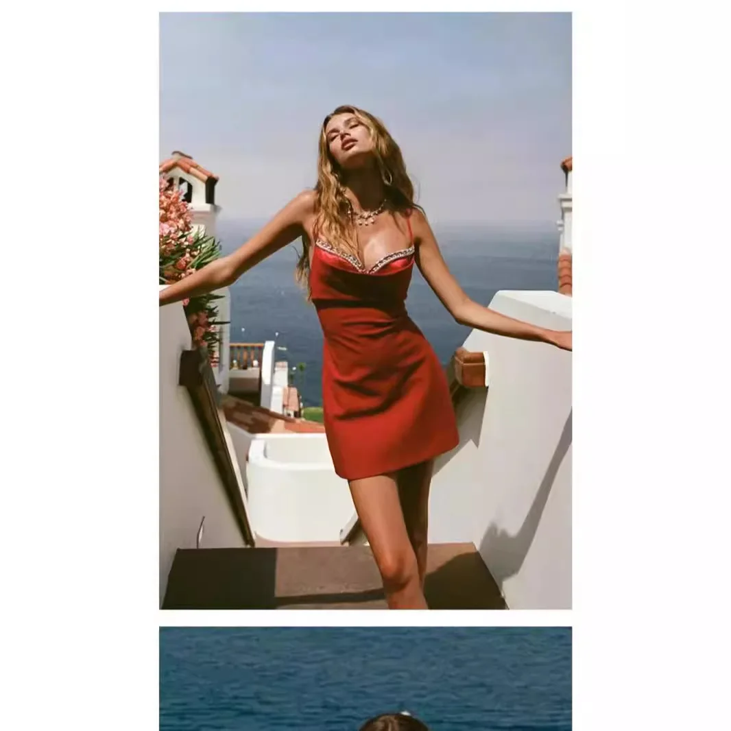 فساتين نسائية مقسمة مثيرة ضيقة ليلية بدون أكمام فستان بحمالة نحيل أنيق فساتين صغيرة بدون ظهر حفلة صيفية للسيدات #3