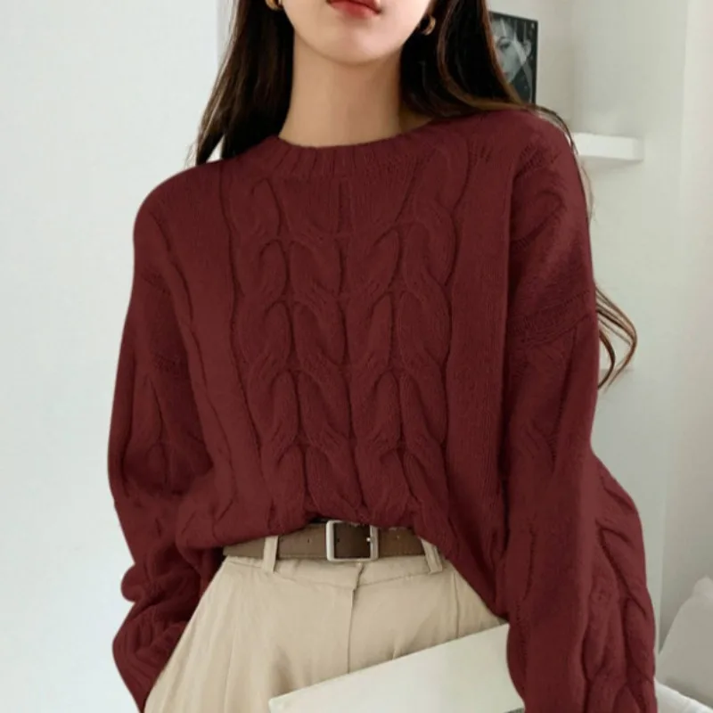 Maglione pullover da donna autunno inverno twist lavorato a maglia maglione girocollo ampio tinta unita versatile alla moda confortevole Petite