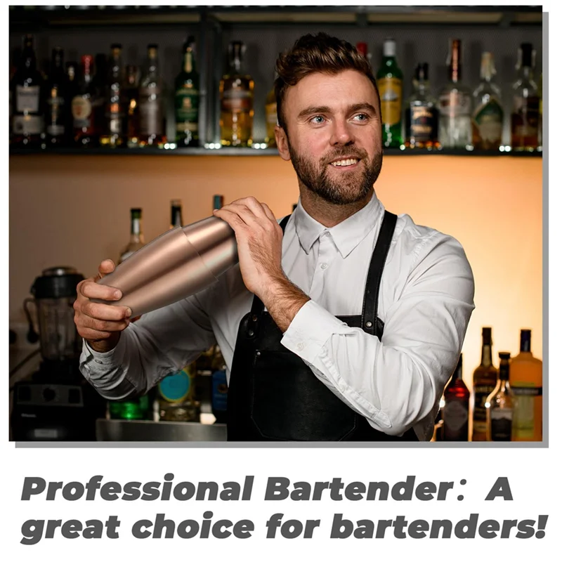 

A96K-3Sets Cocktail Shakers Professional Bar Shaker Boston Shaker Set Stainless Steel Martini Shaker Drink Mixer(Rose Gold) Dura