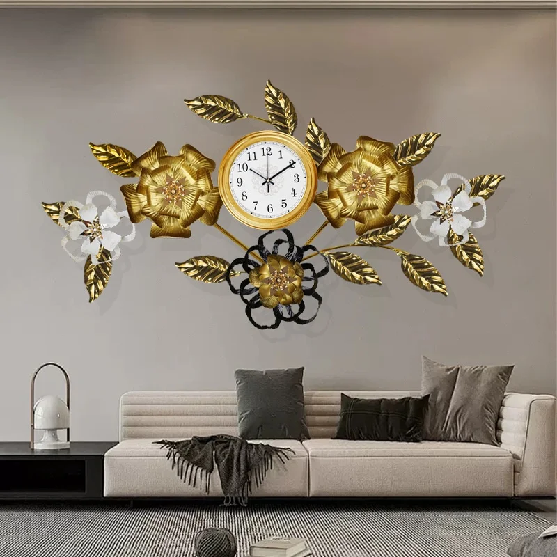 Best Seller European Style Luxury Iron Wall Clock Creative Home Decor Light for Living Room Patterned Plant Box Packed