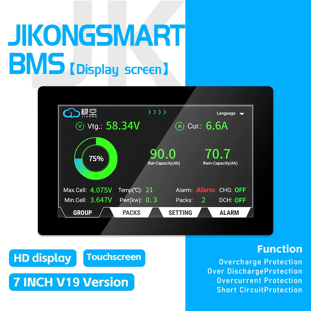 

Дисплей JIKONG 7 дюймов, ЖК-экран JK BMS 1024x600 TFT с сенсорным управлением, JKBMS V19 Smart BMS 9-36В, мультиязычный монитор заряда батареи