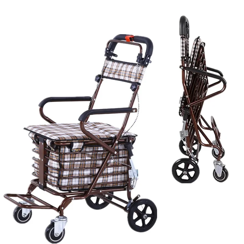 

Elderly shopping cart can sit, foldable, elderly grocery cart, four wheel reinforced, durable, and lightweight