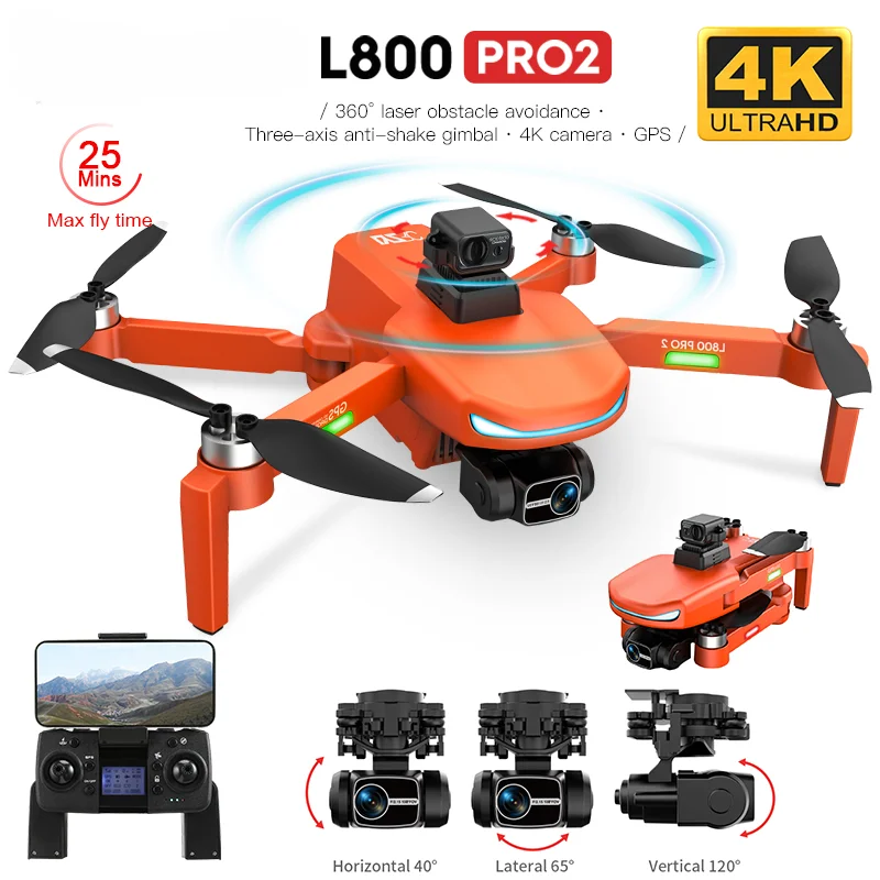 

L800 PRO 2 Professional Drone 4K HD Camera GPS 5G WIFI 3-axis Anti-shake Gimbal Brushless Motor Obstacle Avoidance Dron VS L900