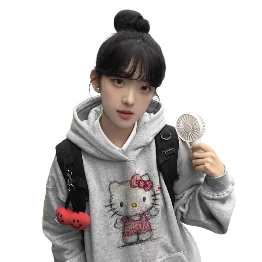 سترة سانريو هالو كيتي بغطاء للرأس بأكمام طويلة للفتيات والخريف والشتاء، سترة كارتونية من القطن الخالص كوالي للطلاب والكلية #6