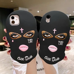 Funda de muñeca con máscara 3D para iphone, funda suave para iphone 15, 14 Pro, 13, 12, 11 Pro MAX, 7, 8 plus, X, XR, Se Girl, Tear, Jesús, cross, Goon, Thug, Life