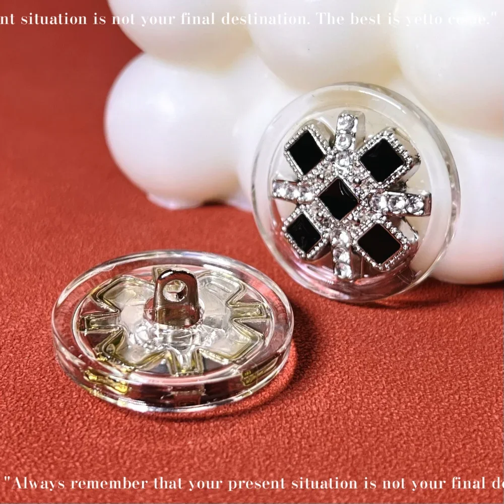5 Pcs Exquisite Luxury Diamonds Clear Resin Base Metal Buttons Jumper Coat Blazer Jacket Elegant Decorative Buttons