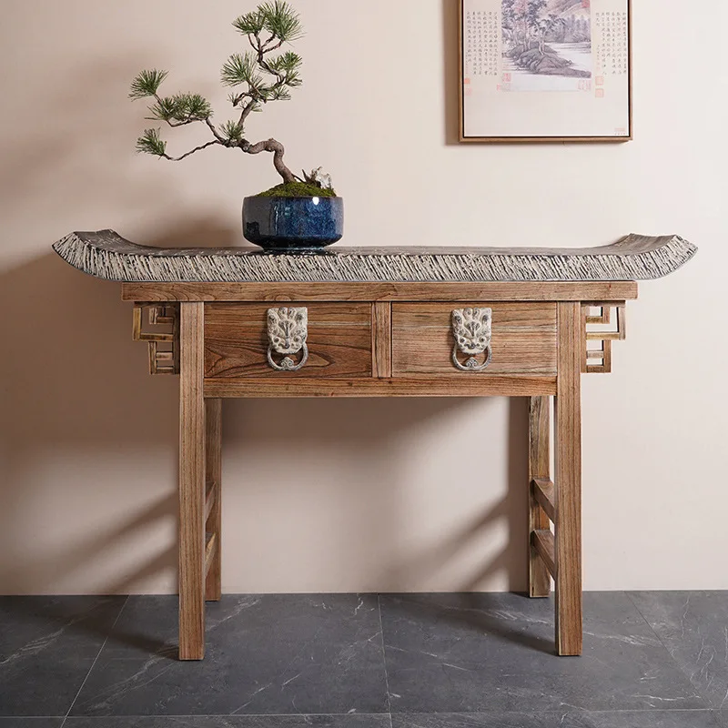 

Living room foyer entrance log furniture calligraphy carving strip case tilted head table