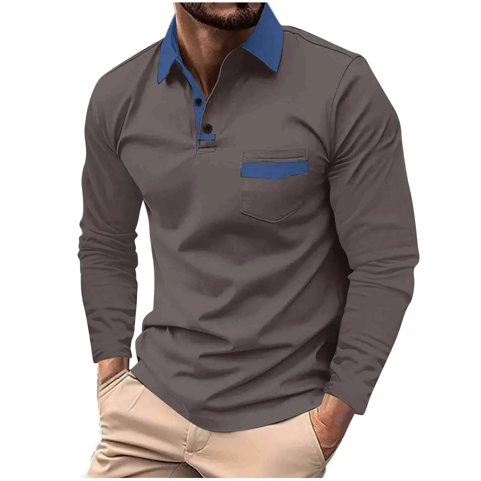 New style Spring and autumn Men Long sleeve POLO Office Business Leisure Fitness Sports Daily Home Solid Color Quality Shirts