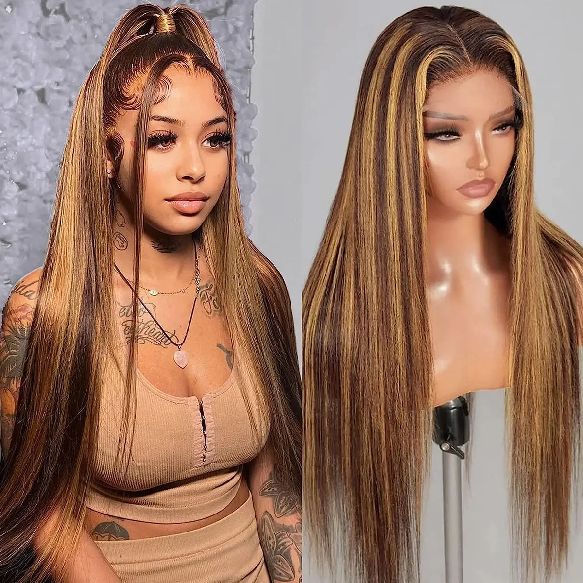 Remy Hair Lace Front Wig Human Hair 13x4 Human Hair Wigs for Black Women P4/27 Honey Blonde Sraight Lace Front Wig with Baby Hai