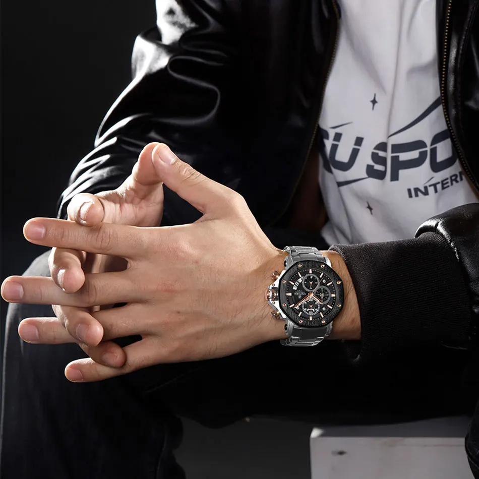 Top Marke NAVIFORCE Business Quarzuhr Herren Uhren Voller Stahl Wasserdicht Chronograph Armbanduhr Männer Wasserdicht Geschenk 8065