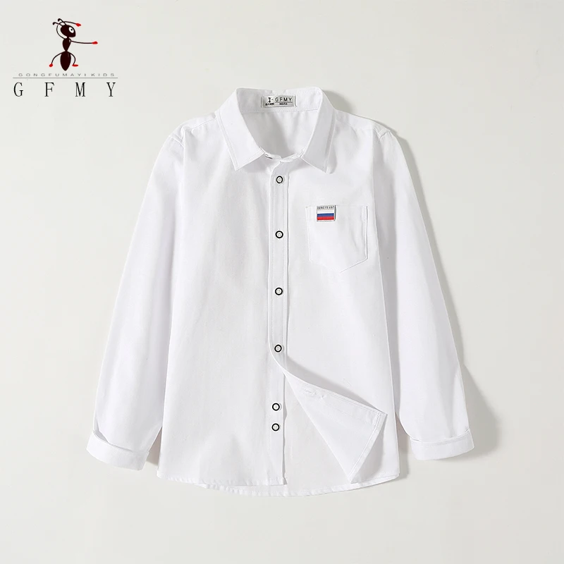 الأطفال قميص أبيض بأكمام طويلة الأزرق زي مدرسي النمط الروسي لربيع الخريف الأعمار 3-12 موضة جديدة التلبيب بلوزة