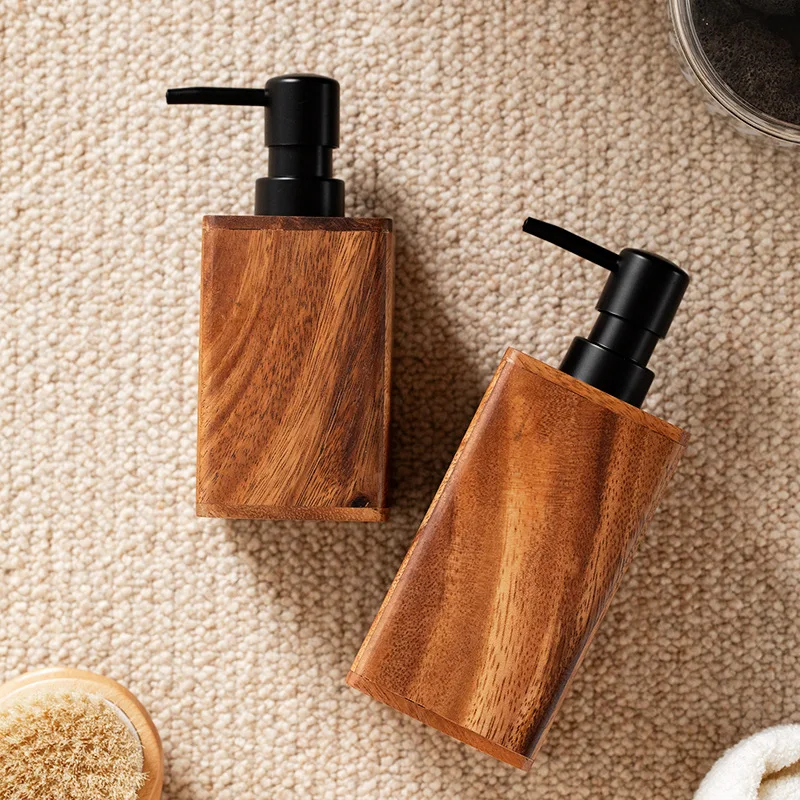 Retro Solid Wood Pressing Bottle, South American Walnut Hand Sanitizer Bottle, Shampoo Shower Gel Bottle Travel Bottle Sets