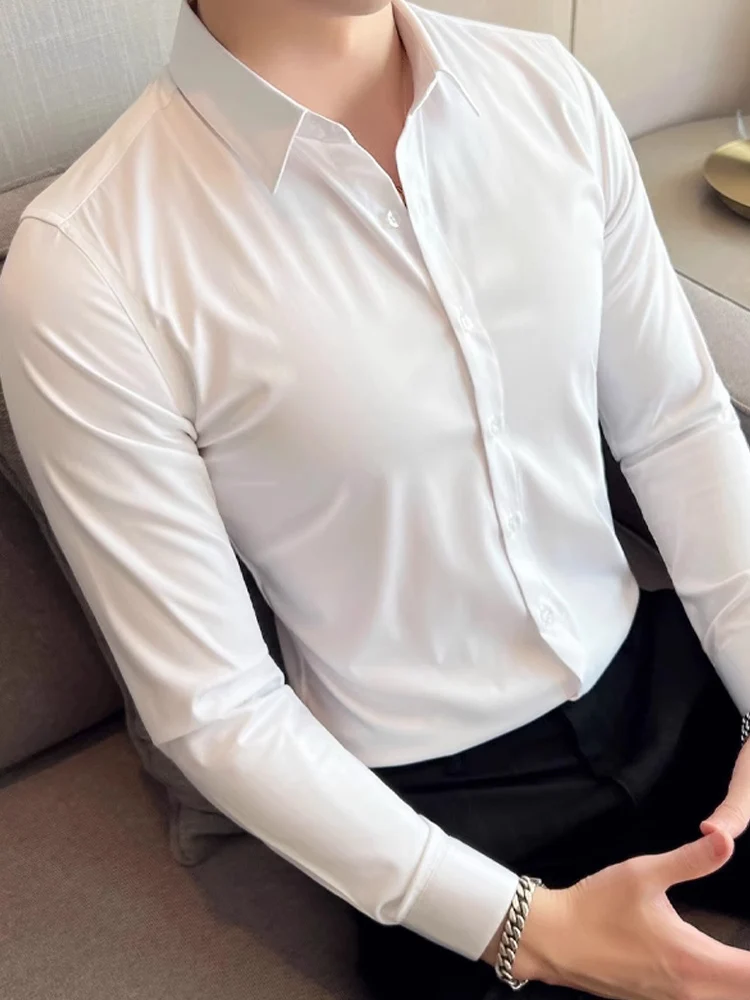 

Pure White Men's irt Slim Fit Briti Sle Faionable Inner Wear Base Layer Trendy Suit irt Tailored Youthful ulari