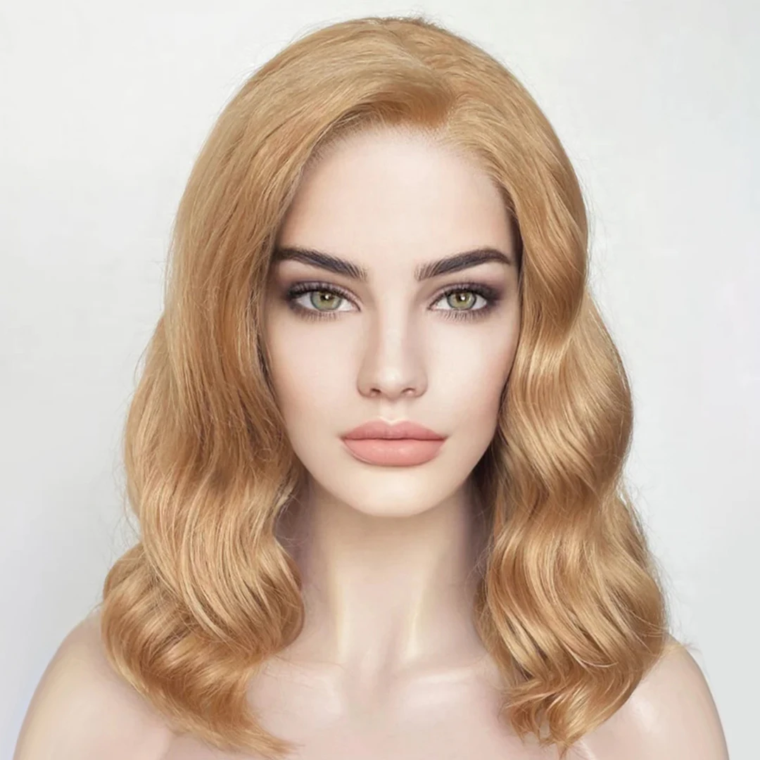 Deep Body Wave Butterscotch Blonde Short Bob Black Women Synthetic Hair Wigs with Baby Hair Glueless 180density Daily Wear Wigs